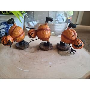Halloween Pumpkin‎ Figurines Jack o lantern Steam Punk Folk Art Rustic LOT of 3